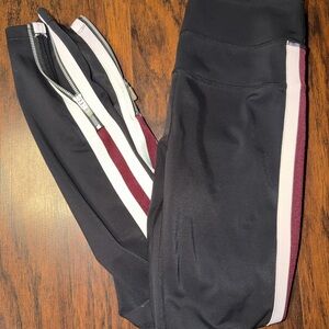 Spiritual Gangster Black Leggings with Pink & Burgundy Side Stripes